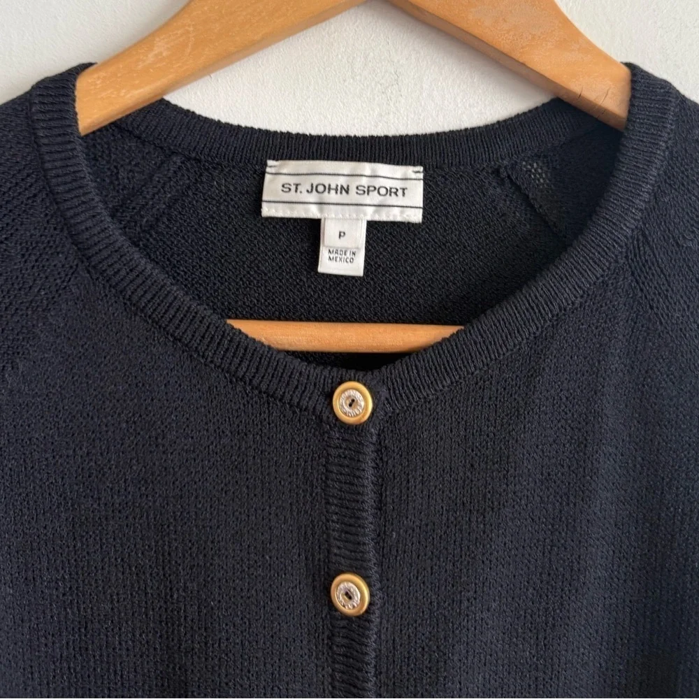 ST. JOHN SPORT SANTANA KNIT WOOL BUTTON DOWN NAVY BLUE CARDIGAN SWEATER SIZE XS